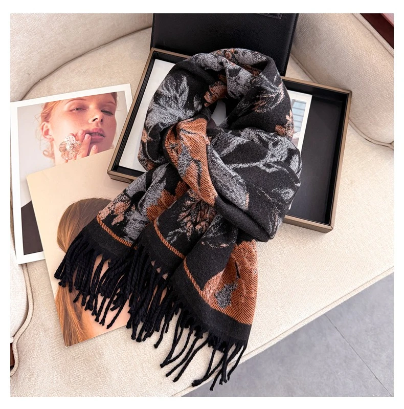 USPOP Elegant Double-Sided Bohemian Shawl Scarf for Women Thick Warm Winter Wrap Soft Cashmere-Like Neck Scarf