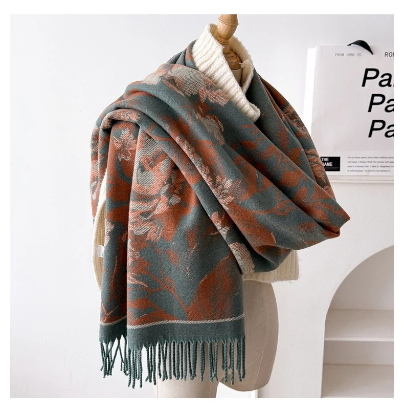 USPOP Elegant Double-Sided Bohemian Shawl Scarf for Women Thick Warm Winter Wrap Soft Cashmere-Like Neck Scarf
