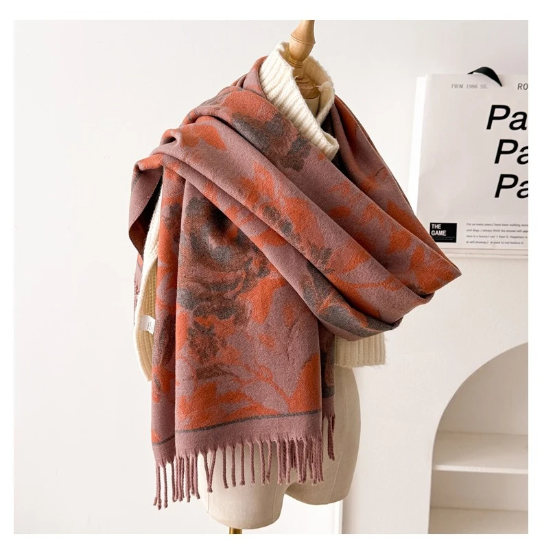 USPOP Elegant Double-Sided Bohemian Shawl Scarf for Women Thick Warm Winter Wrap Soft Cashmere-Like Neck Scarf