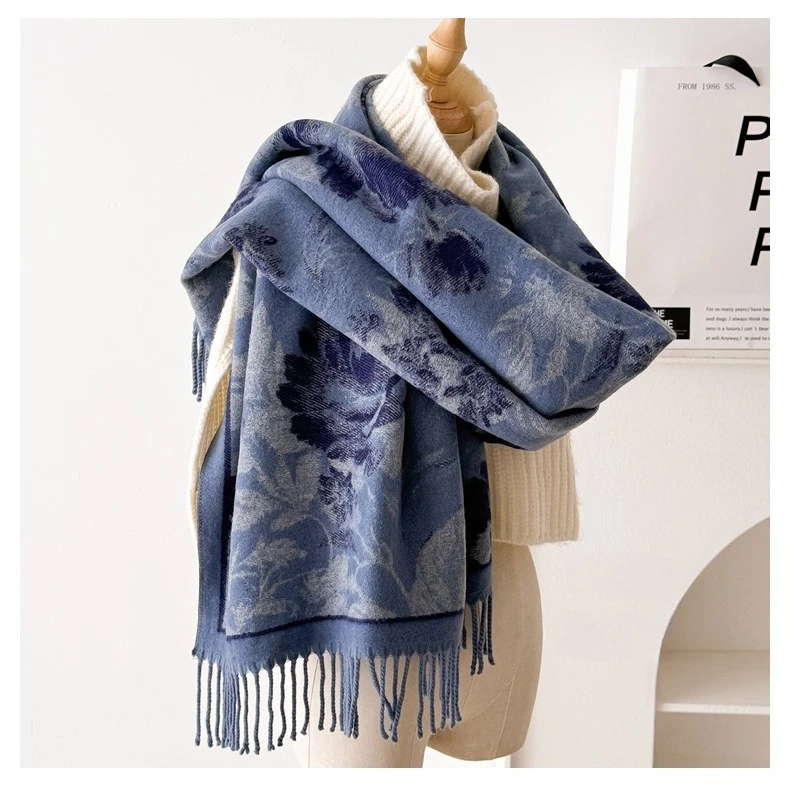 USPOP Elegant Double-Sided Bohemian Shawl Scarf for Women Thick Warm Winter Wrap Soft Cashmere-Like Neck Scarf