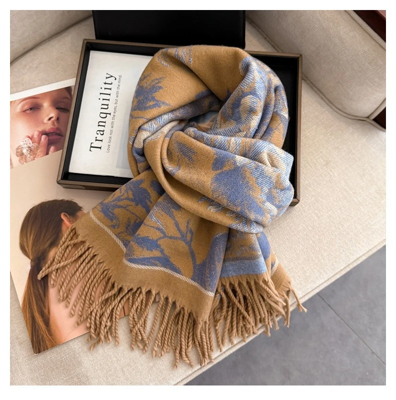 USPOP Elegant Double-Sided Bohemian Shawl Scarf for Women Thick Warm Winter Wrap Soft Cashmere-Like Neck Scarf
