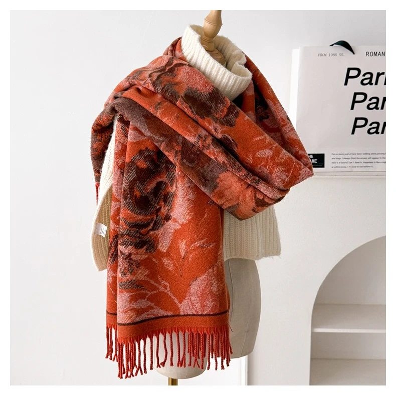 USPOP Elegant Double-Sided Bohemian Shawl Scarf for Women Thick Warm Winter Wrap Soft Cashmere-Like Neck Scarf