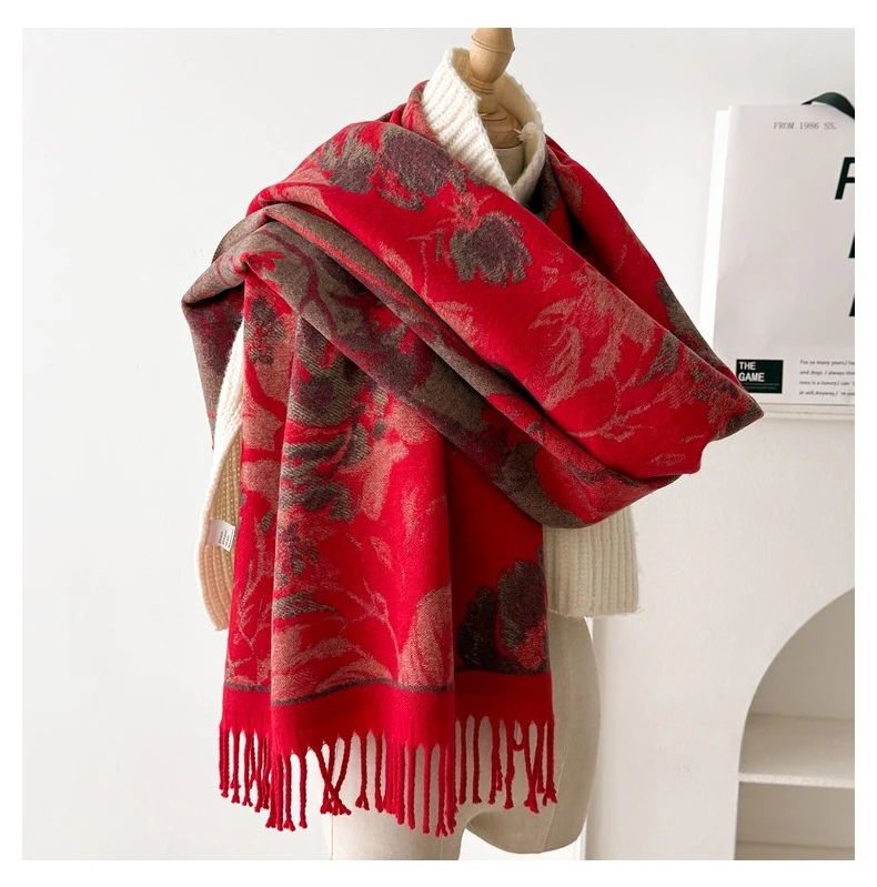 USPOP Elegant Double-Sided Bohemian Shawl Scarf for Women Thick Warm Winter Wrap Soft Cashmere-Like Neck Scarf