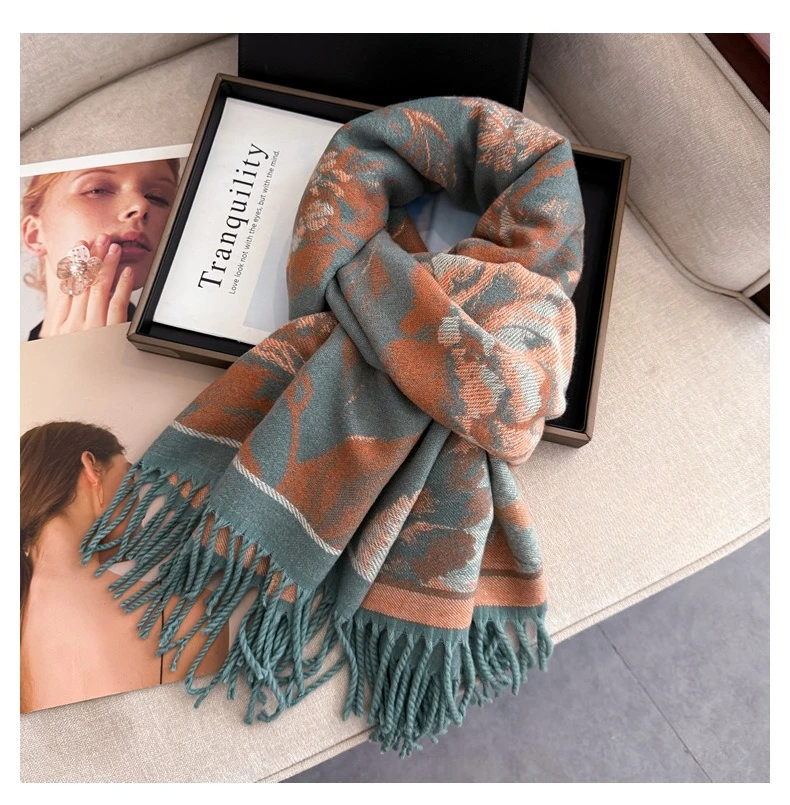 USPOP Elegant Double-Sided Bohemian Shawl Scarf for Women Thick Warm Winter Wrap Soft Cashmere-Like Neck Scarf