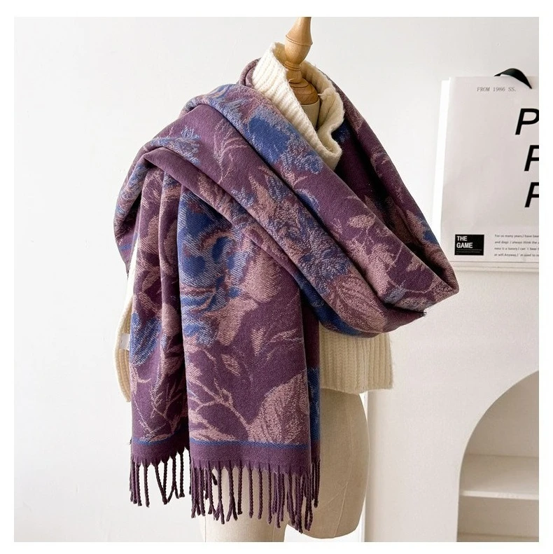 USPOP Elegant Double-Sided Bohemian Shawl Scarf for Women Thick Warm Winter Wrap Soft Cashmere-Like Neck Scarf