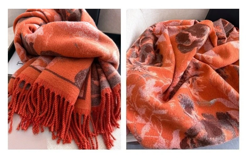 USPOP Elegant Double-Sided Bohemian Shawl Scarf for Women Thick Warm Winter Wrap Soft Cashmere-Like Neck Scarf