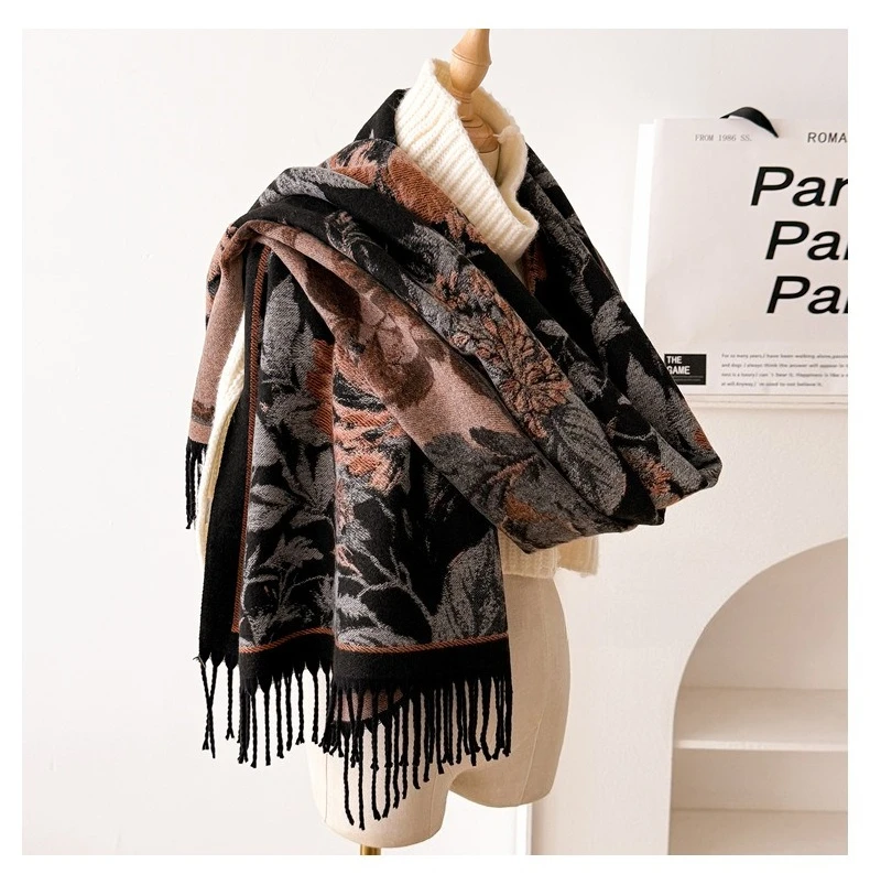 USPOP Elegant Double-Sided Bohemian Shawl Scarf for Women Thick Warm Winter Wrap Soft Cashmere-Like Neck Scarf