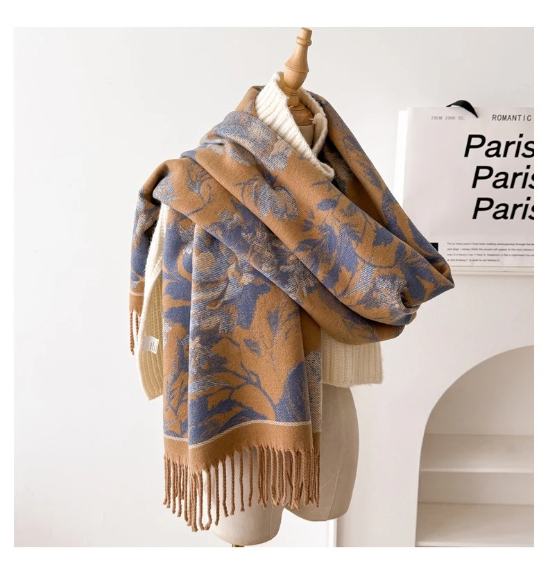 USPOP Elegant Double-Sided Bohemian Shawl Scarf for Women Thick Warm Winter Wrap Soft Cashmere-Like Neck Scarf