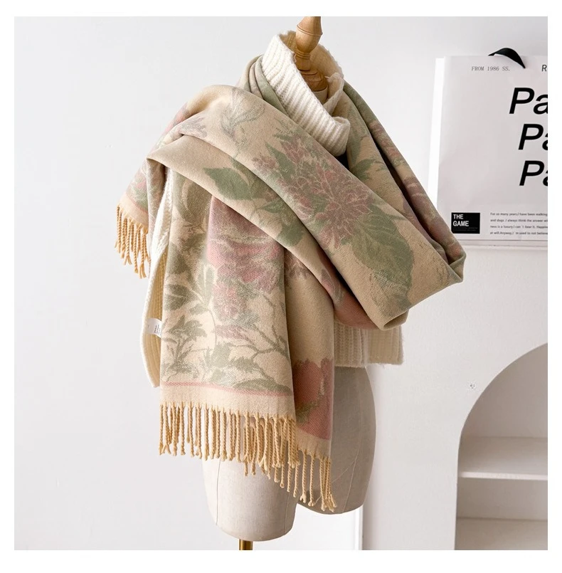 USPOP Elegant Double-Sided Bohemian Shawl Scarf for Women Thick Warm Winter Wrap Soft Cashmere-Like Neck Scarf