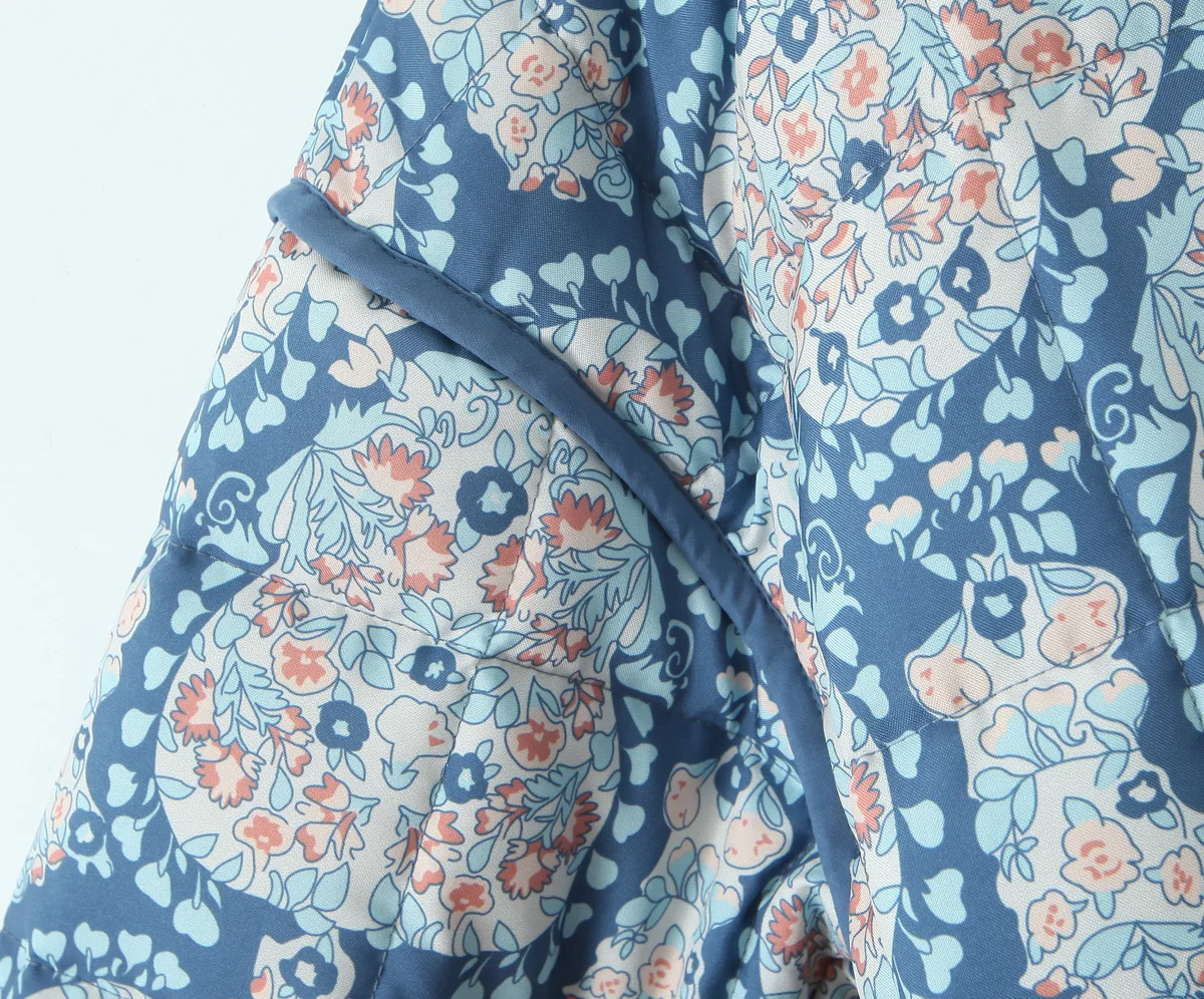 Gypsylady Boho Floral Chic Padded Jacket Coats Loose O-neck Pocket Autumn Spring Long Sleeve Blue Women Ladies Streetwear New