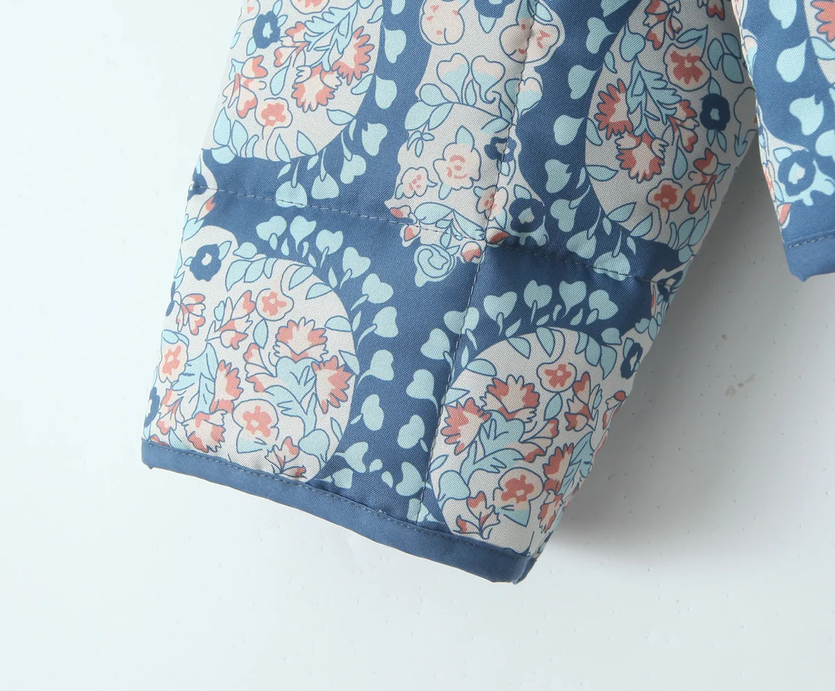 Gypsylady Boho Floral Chic Padded Jacket Coats Loose O-neck Pocket Autumn Spring Long Sleeve Blue Women Ladies Streetwear New