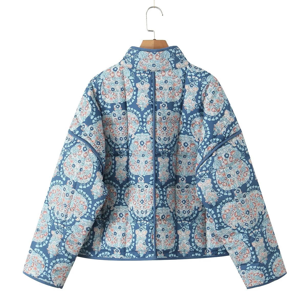 Gypsylady Boho Floral Chic Padded Jacket Coats Loose O-neck Pocket Autumn Spring Long Sleeve Blue Women Ladies Streetwear New