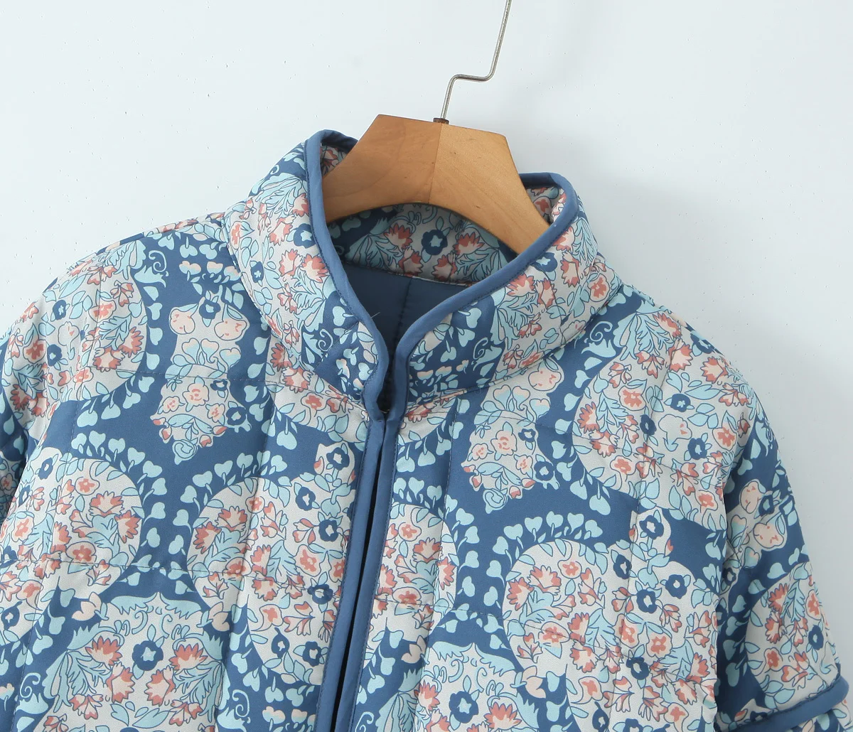 Gypsylady Boho Floral Chic Padded Jacket Coats Loose O-neck Pocket Autumn Spring Long Sleeve Blue Women Ladies Streetwear New