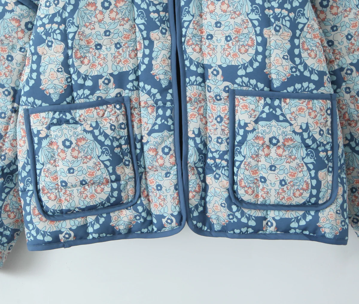 Gypsylady Boho Floral Chic Padded Jacket Coats Loose O-neck Pocket Autumn Spring Long Sleeve Blue Women Ladies Streetwear New