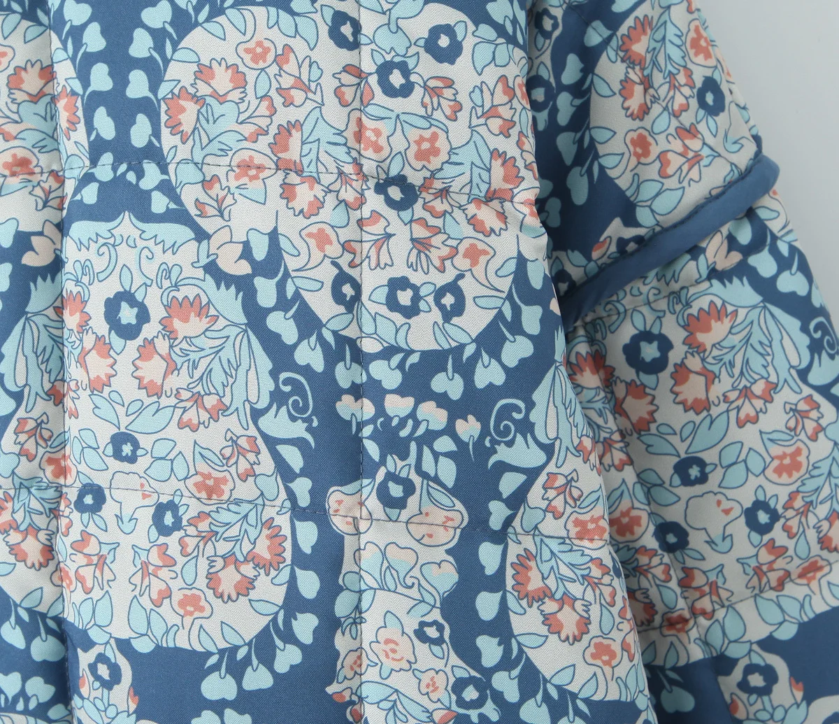 Gypsylady Boho Floral Chic Padded Jacket Coats Loose O-neck Pocket Autumn Spring Long Sleeve Blue Women Ladies Streetwear New