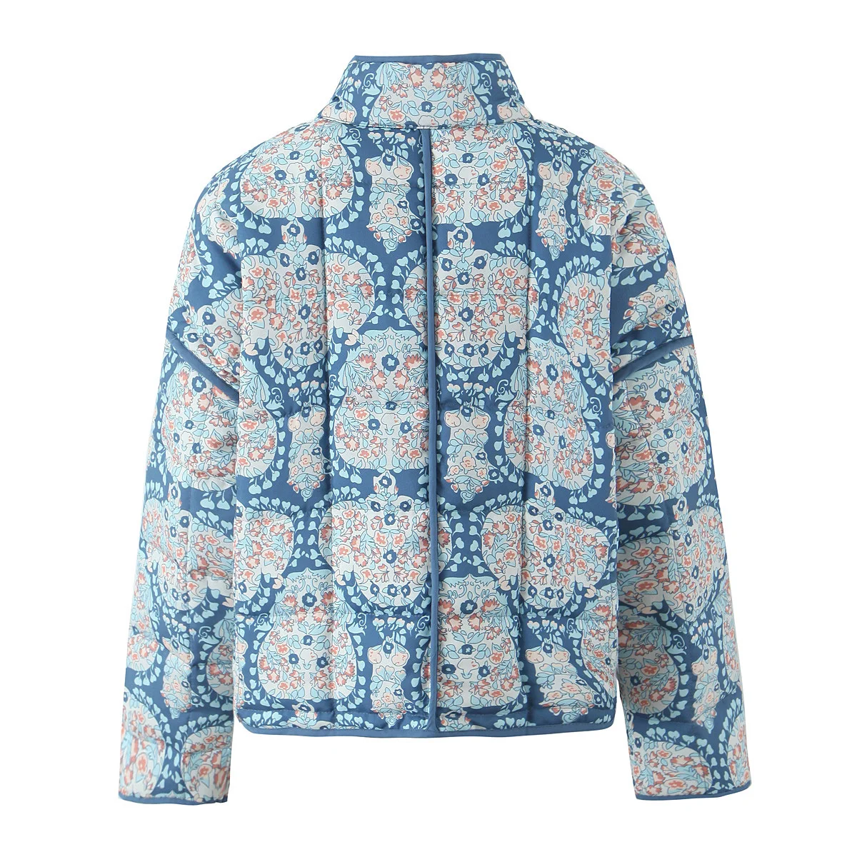 Gypsylady Boho Floral Chic Padded Jacket Coats Loose O-neck Pocket Autumn Spring Long Sleeve Blue Women Ladies Streetwear New