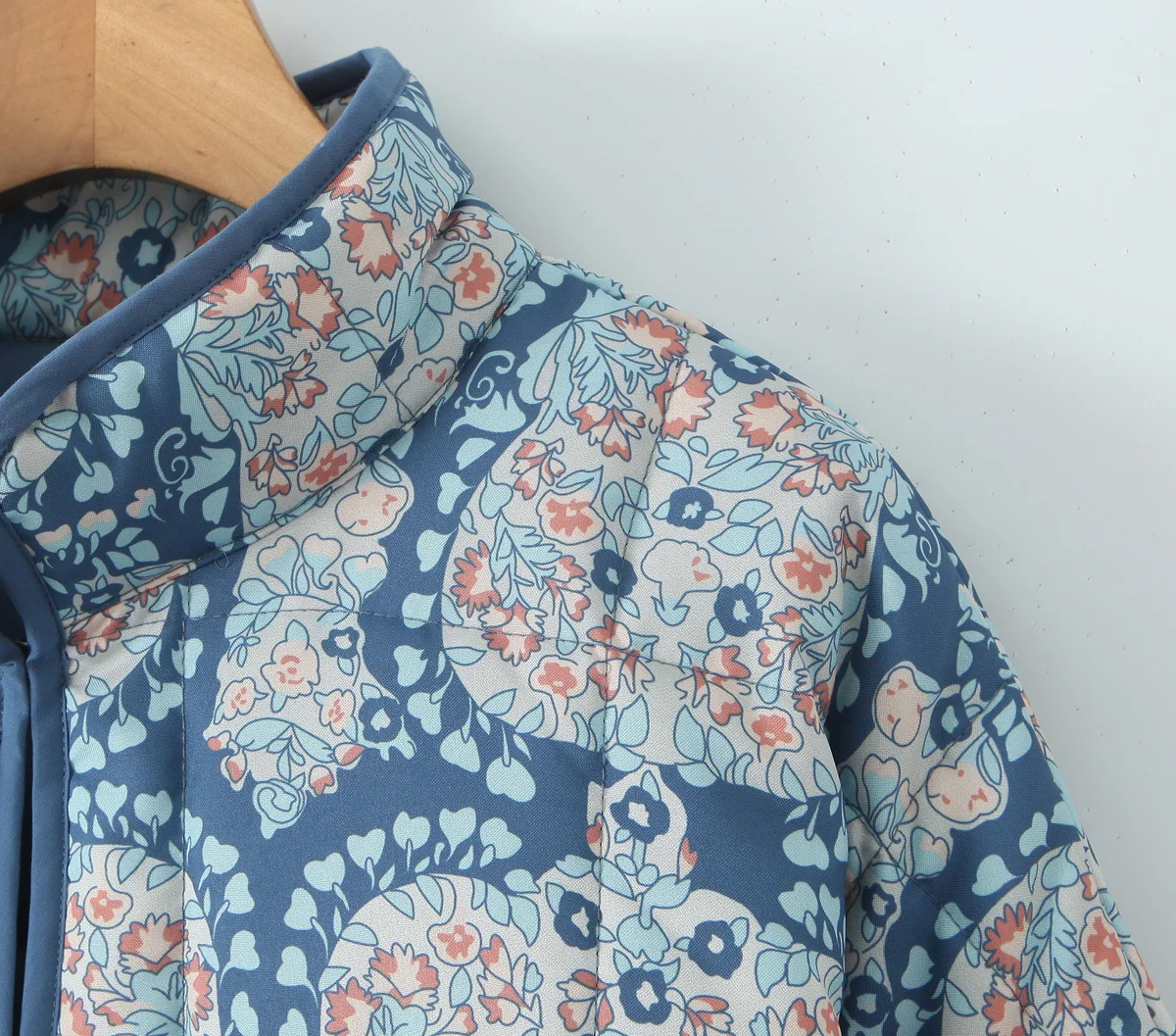 Gypsylady Boho Floral Chic Padded Jacket Coats Loose O-neck Pocket Autumn Spring Long Sleeve Blue Women Ladies Streetwear New