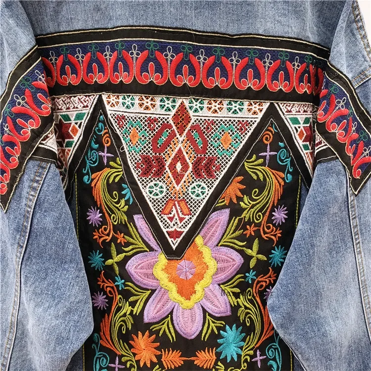 Spring New Women Denim jacket Boho Heavy work embroidery Beaded Sequins Vintage Long sleeve Casual Jean jacket Female Outerwear