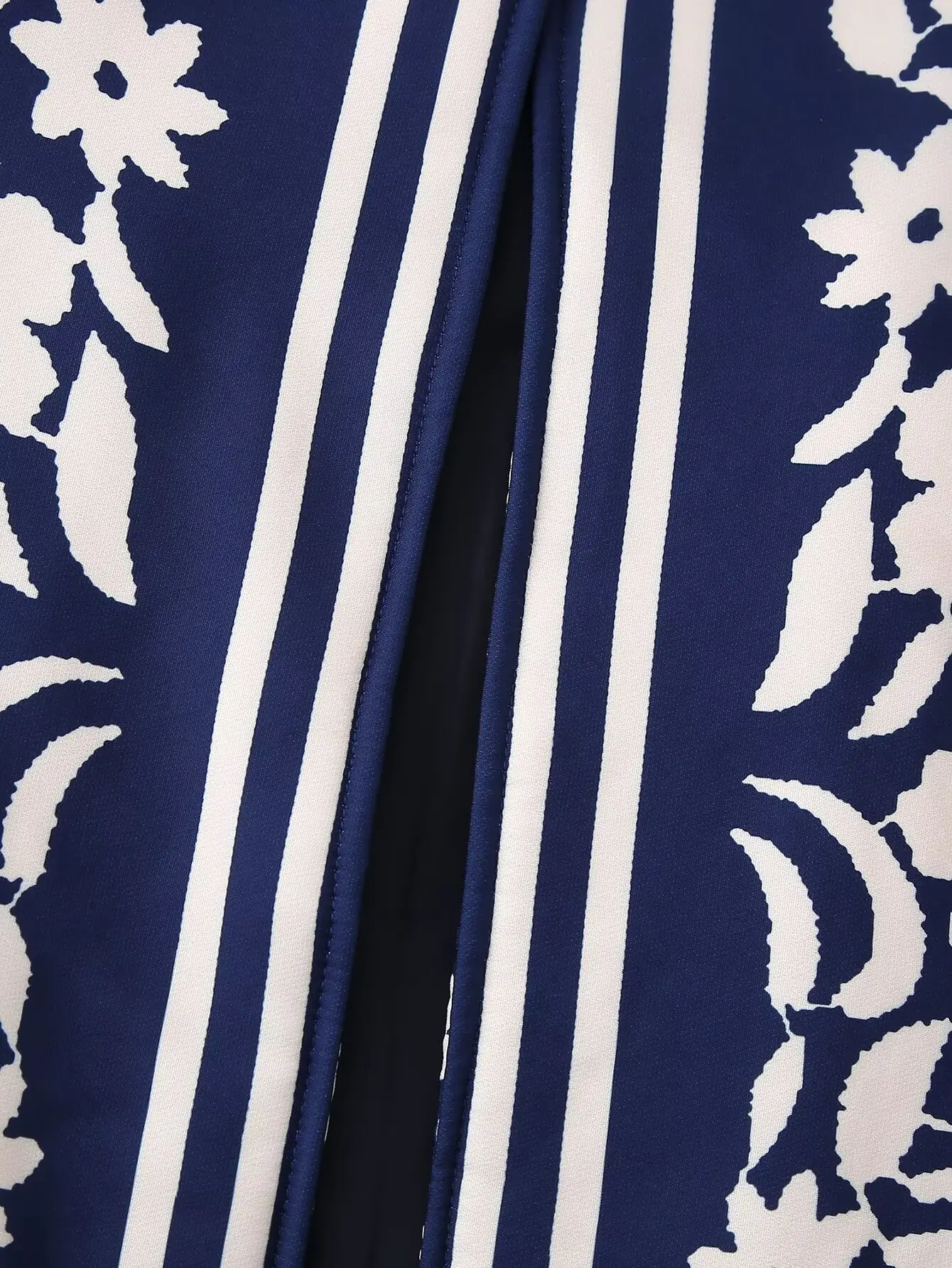 2024 Autumn Ethnic Blue White Floral Print Round Collar Coat BOHO Women Front Open Stitching Full Sleeve Loose Jacket Outerwear