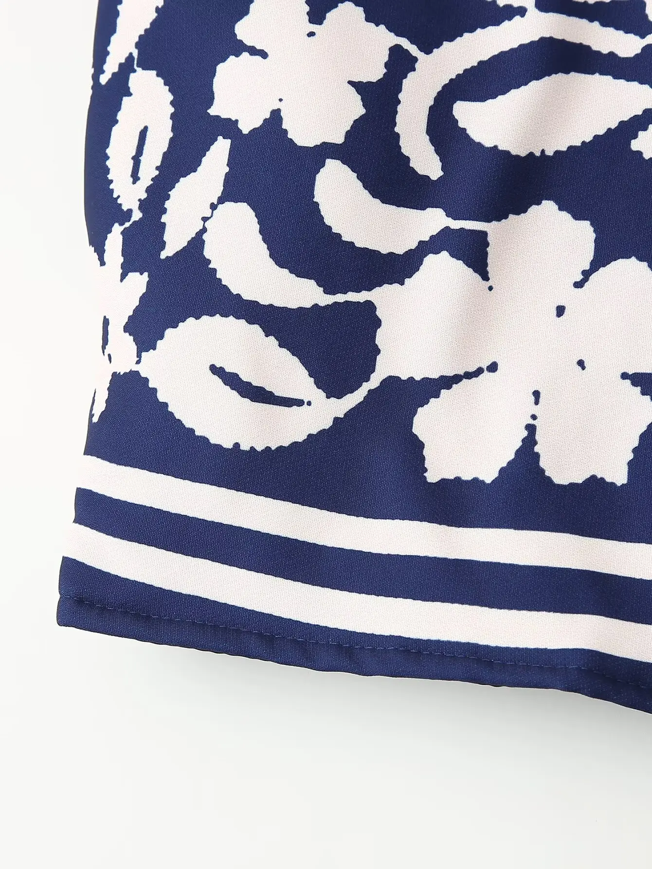 2024 Autumn Ethnic Blue White Floral Print Round Collar Coat BOHO Women Front Open Stitching Full Sleeve Loose Jacket Outerwear