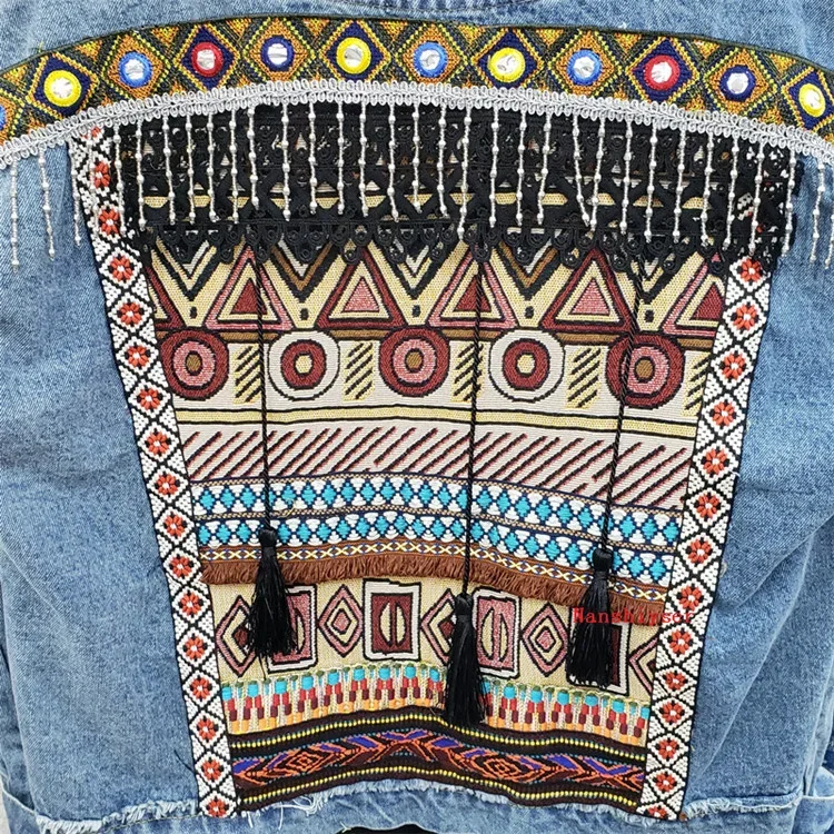 Spring Boho Heavy industry Embroidery Tassels Denim Jacket Women Frayed Burrs Casual Jeans Jacket Loose Long sleeve Female Coat