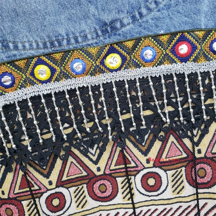 Spring Boho Heavy industry Embroidery Tassels Denim Jacket Women Frayed Burrs Casual Jeans Jacket Loose Long sleeve Female Coat