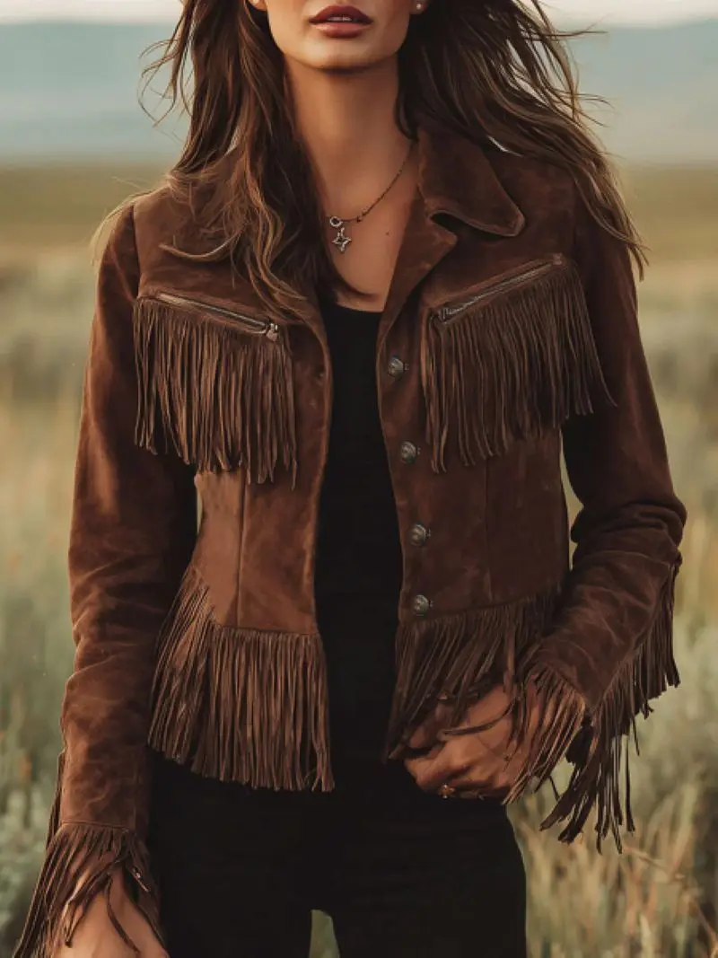 Women's Boho Fringe Leather Jacket