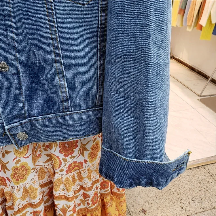 Boho Embroidery Big Pocket Denim Jacket Women Loose Short Cowboy Outerwear Vintage Blue Sequins Tassels Jeans Jacket Coat Female