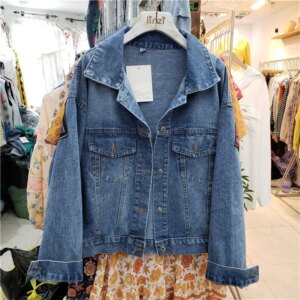 Boho Embroidery Big Pocket Denim Jacket Women Loose Short Cowboy Outerwear Vintage Blue Sequins Tassels Jeans Jacket Coat Female
