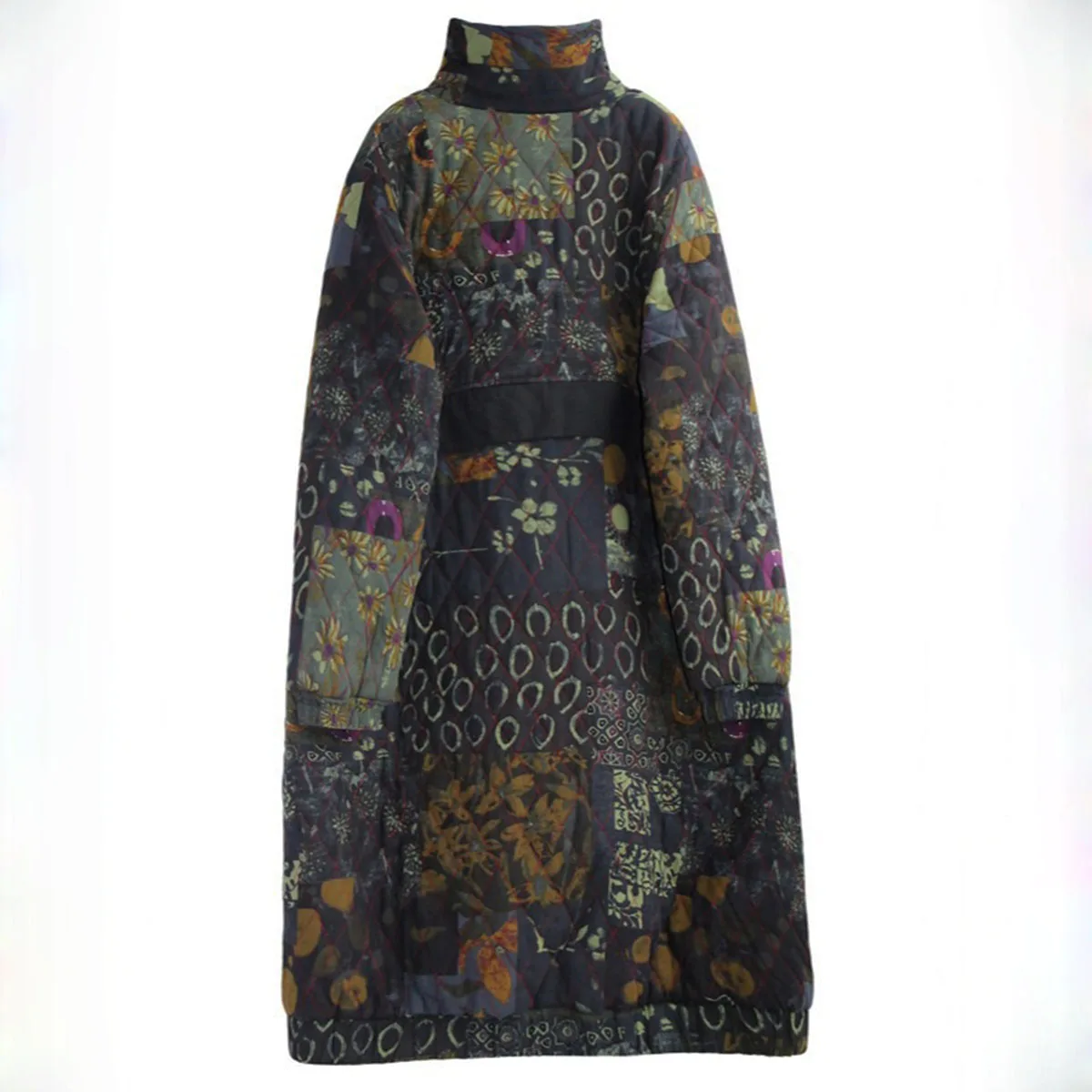 Women Fleece Lined Loose Jacket Boho Flower Printed High collar Button Down Retro Long Overcoat with Pockets Warm Winter Outwear