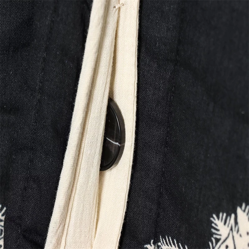 Women's Black & White Floral Embroidered Jacket - Open Front, Long Sleeve, Vintage Boho Casual Outerwear