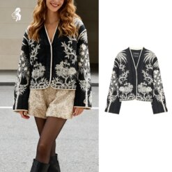 Women’s Black & White Floral Embroidered Jacket