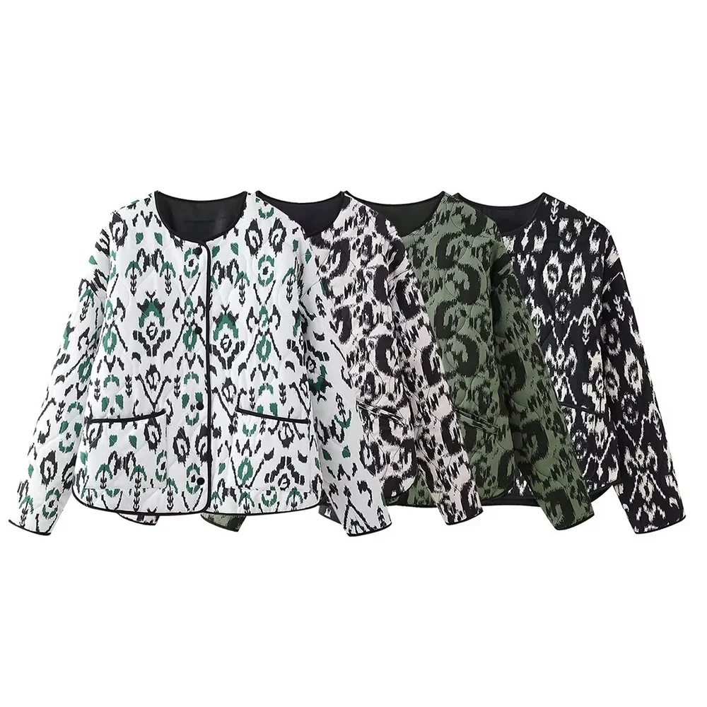 Women's Quilted Round Collar Jacket Autumn and Winter New Bohemian Style Short Printed Jacket Fashion Temperament Women's