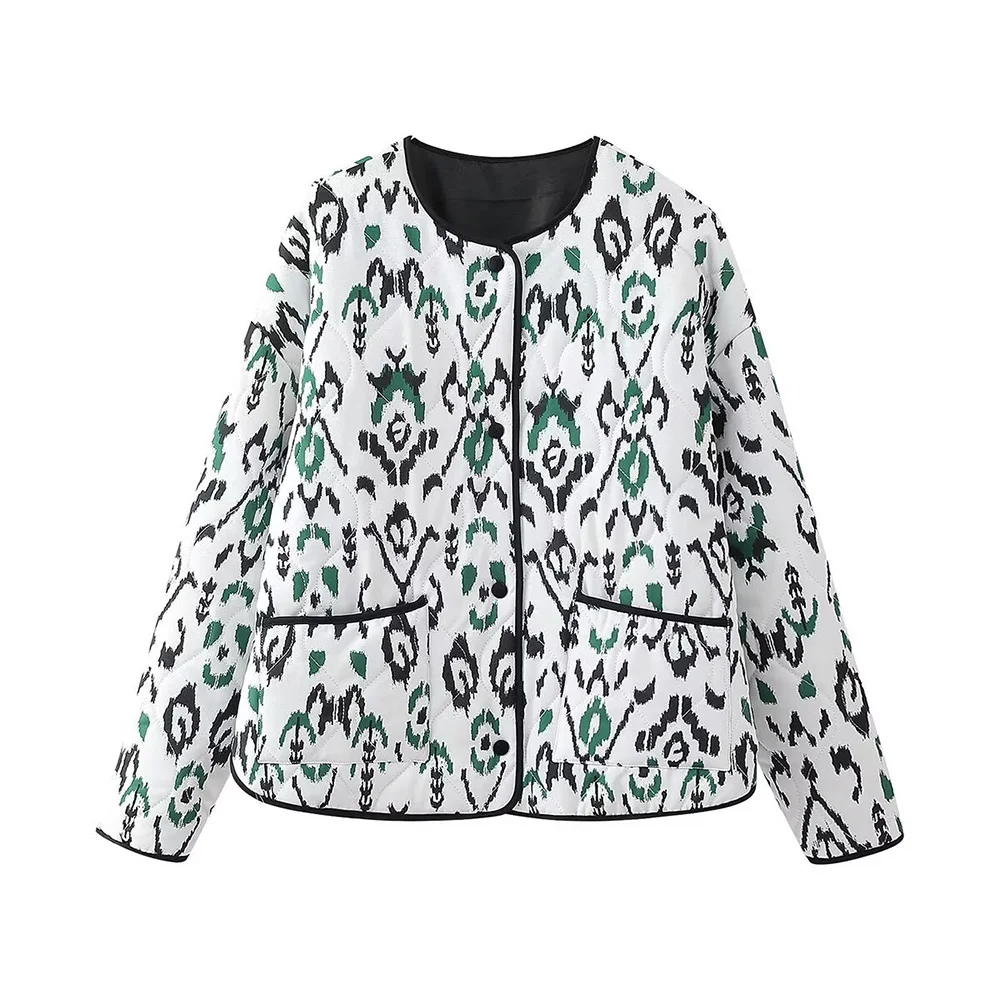 Women's Quilted Round Collar Jacket Autumn and Winter New Bohemian Style Short Printed Jacket Fashion Temperament Women's