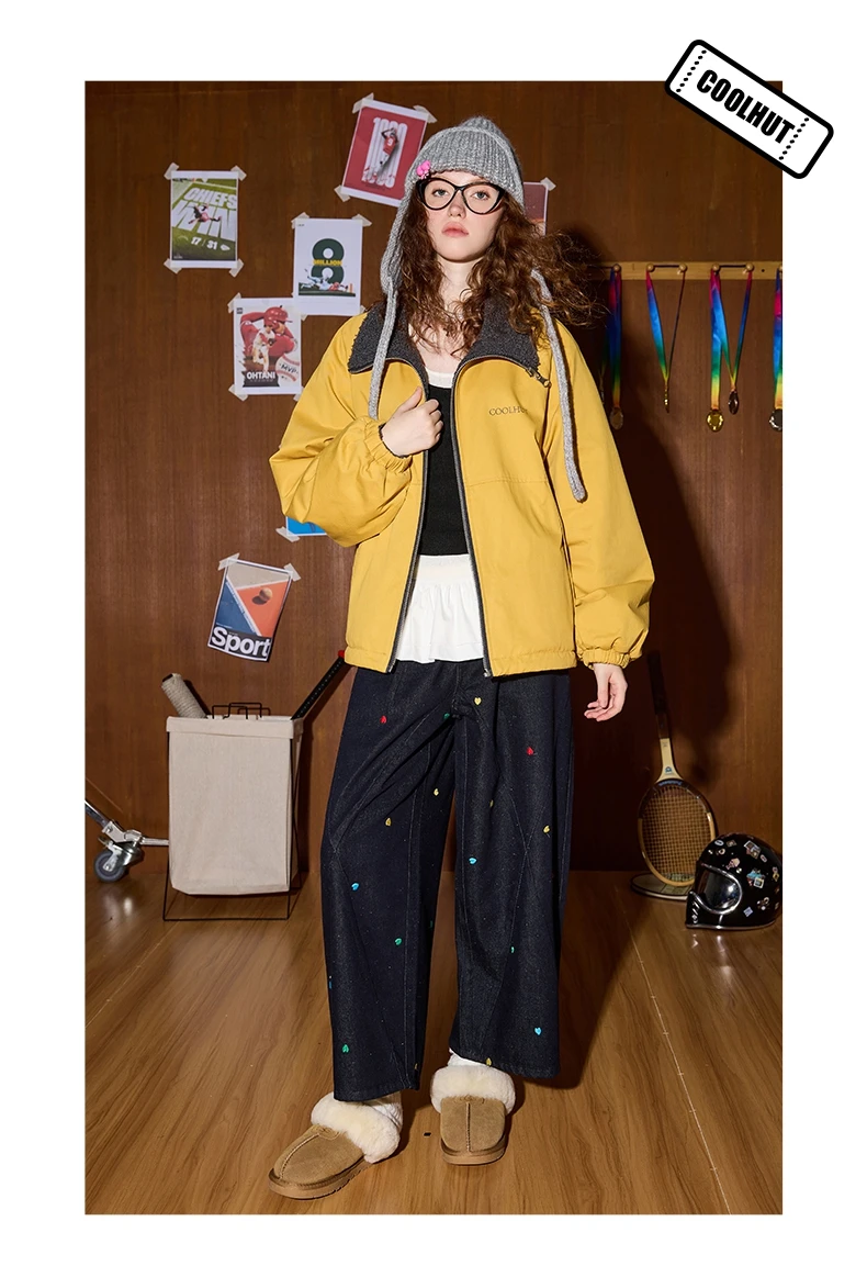 COOLHUT Design 2025 Reversible Vintage American Women's Winter Jacket Embroidered Trendy Double-Sided Coat Boho Chic Outerwear