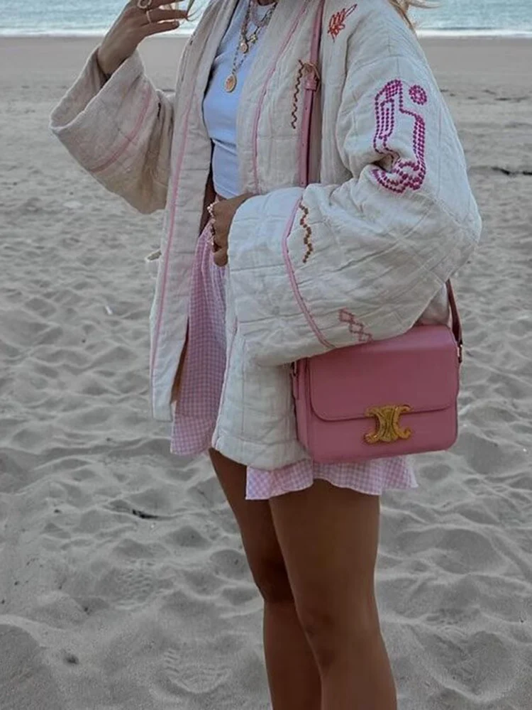 Gypsylady Boho Floral Chic Padded Jacket Cardigan Floral Embroidery Pocket Autumn Spring Long Sleeve Women Lady Streetwear Coats