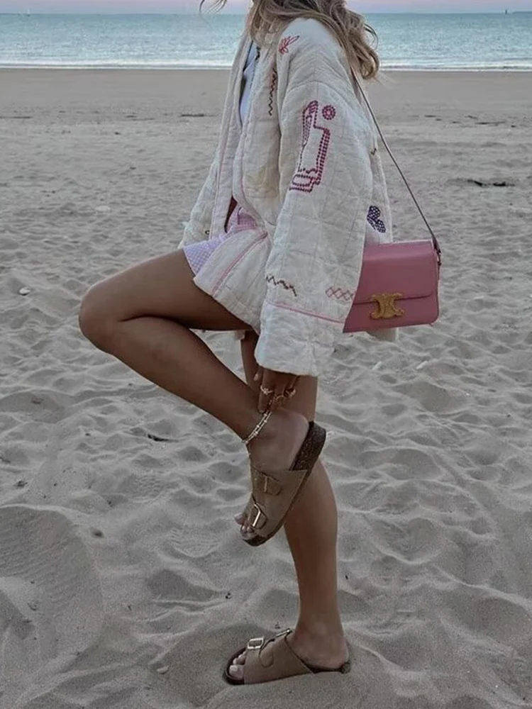 Gypsylady Boho Floral Chic Padded Jacket Cardigan Floral Embroidery Pocket Autumn Spring Long Sleeve Women Lady Streetwear Coats