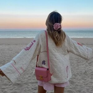 Gypsylady Boho Floral Chic Padded Jacket Cardigan Floral Embroidery Pocket Autumn Spring Long Sleeve Women Lady Streetwear Coats