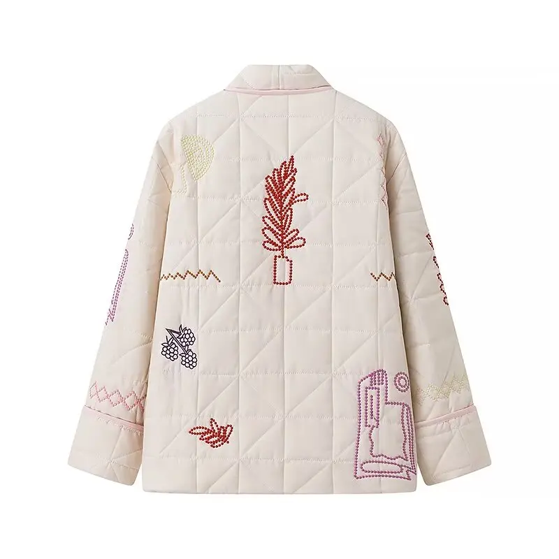 Gypsylady Boho Floral Chic Padded Jacket Cardigan Floral Embroidery Pocket Autumn Spring Long Sleeve Women Lady Streetwear Coats