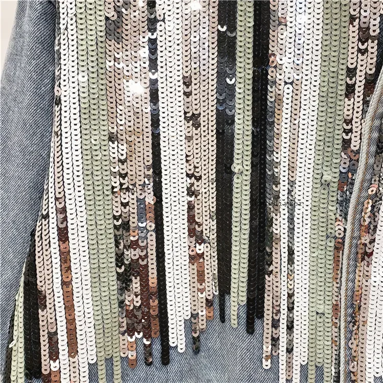 Autumn Women New Boho Camouflage Sequins Holes Denim jacket Outwear Lace up Jeans jackets Casual Bomber Jacket Jaquetas Feminina