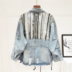 Autumn Boho Camouflage Sequins Denim Jacket
