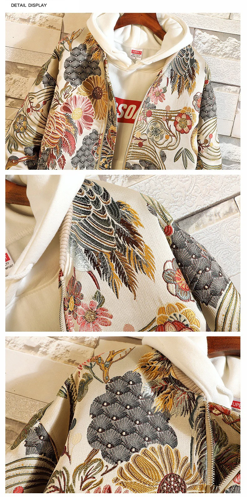 Embroidered Jacket 2025 New Fashion Stand Collar Jacket Boutique plus Size Men's Hip Hop casual Men's Jacket 5X Bohemian style