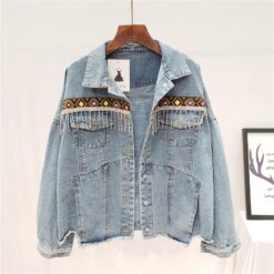 Vintage Tassel Embroidery Denim Jacket Women