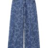 Women s Vintage Floral Print High Waist Wide Leg Palazzo Pants Casual Loose Fit Boho Flare Trousers Jeans