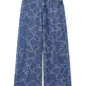 Women s Vintage Floral Print High Waist Wide Leg Palazzo Pants Casual Loose Fit Boho Flare Trousers Jeans