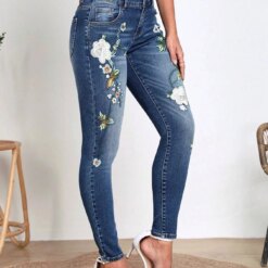 Women’s High Waist Floral Skinny Jeans