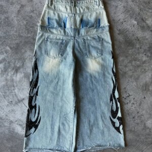 2025 retro double waist beading embroidery jeans y2K men women high street hip hop fashion casual couple wide-leg denim pants 6 36801 nrn3ap