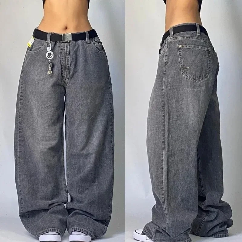 Vintage Popular Washing Old New Embroidered Baggy Jeans Women Y2K Gothic Hip-hop Rock Casual Joker Wide-leg Pants Streetwear