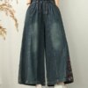 Waed Cotton Embroidered High Waist Wide Leg Jeans Casual Slimming Women's plus Size Dstring Ethnic Sle Summer Denim