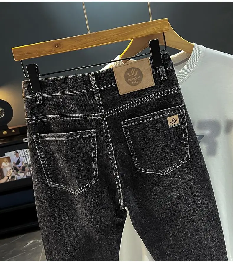 Retro ethnic style printed design jeans for men, 2026 autumn new men's clothing, slim fit trend casual pants